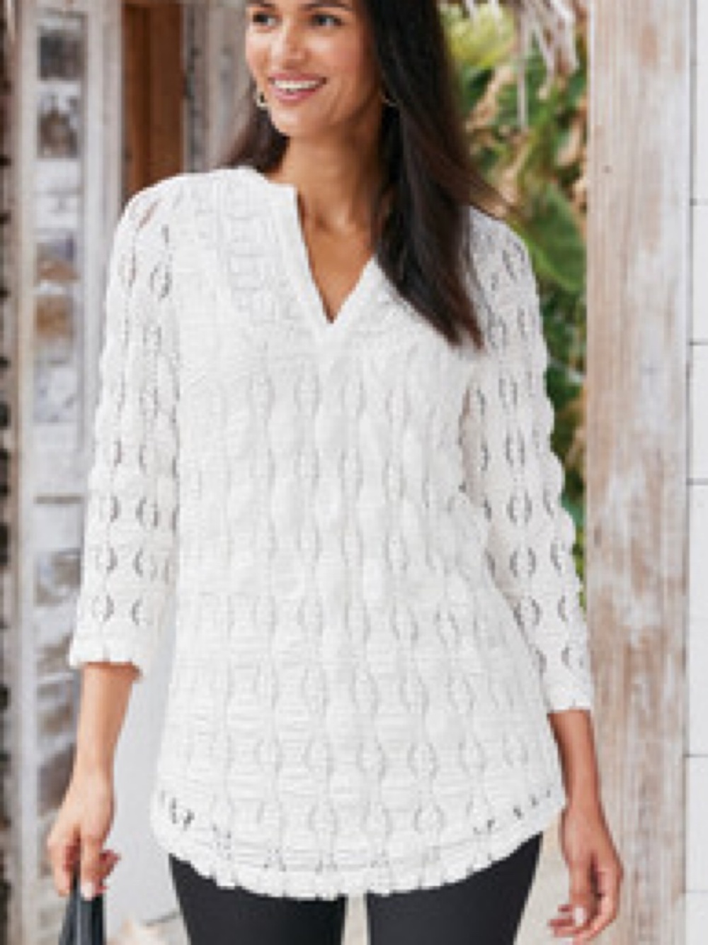 Soft Surroundings Priya Knit Lace Tunic White Size Large
